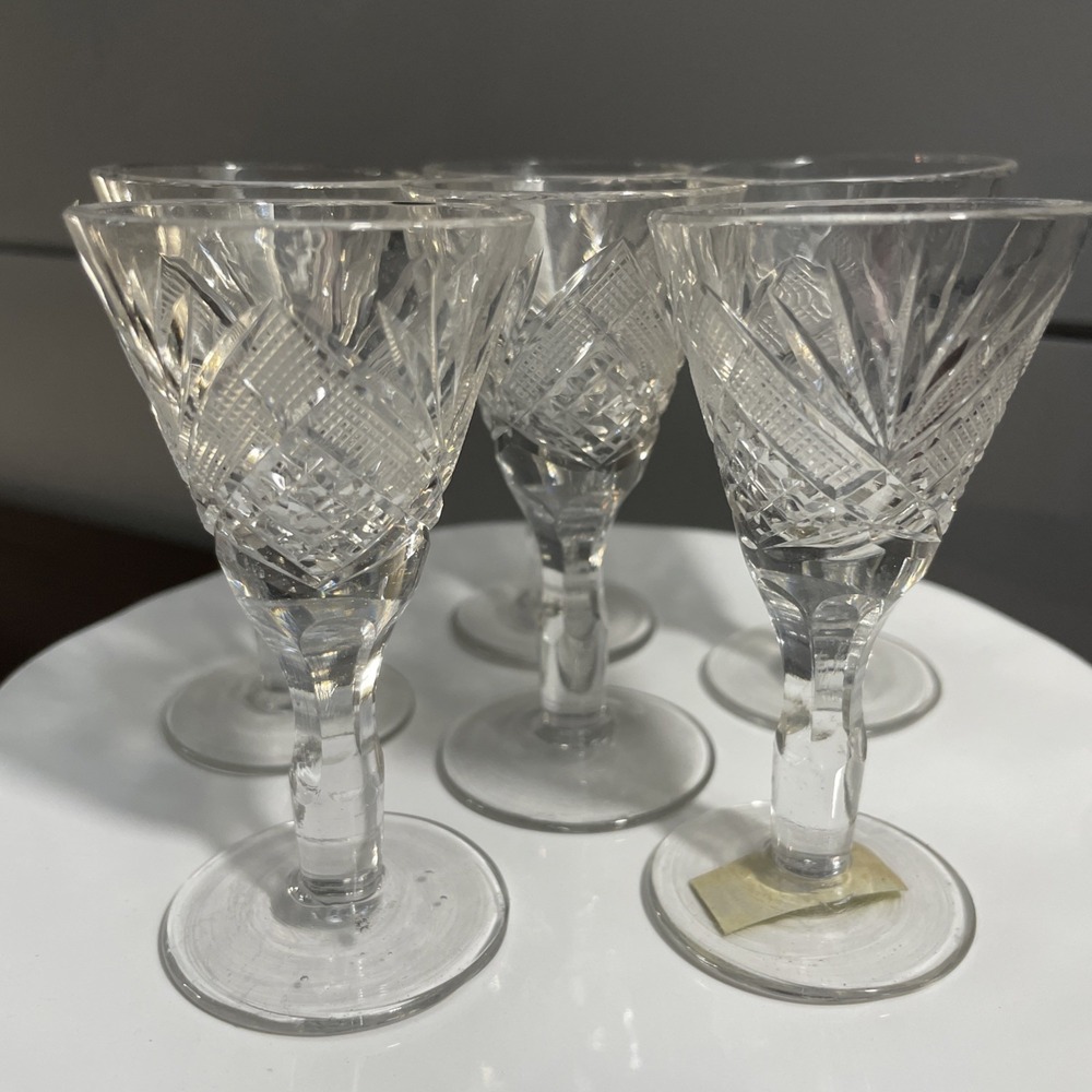 Crystal glass DIAMOND & STARBURST CORDIAL GLASSES SET OF 6 henryk szlufiernia